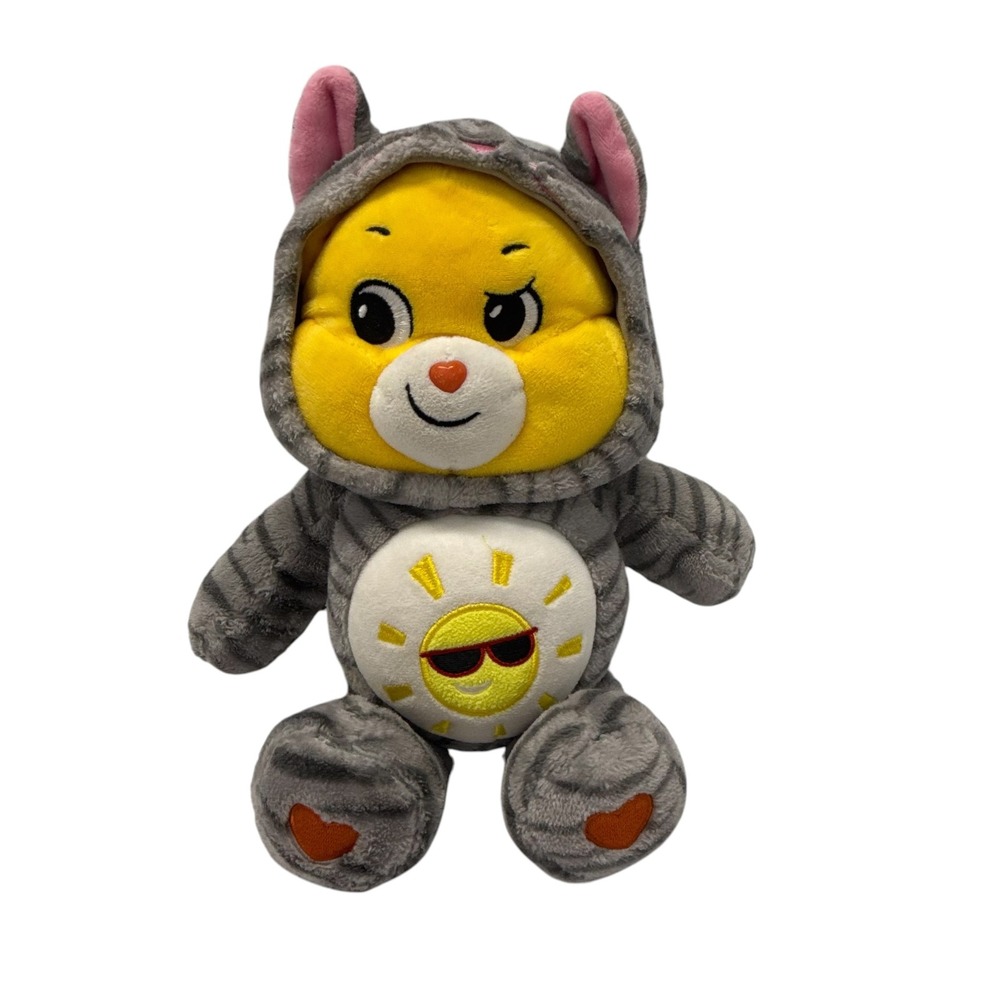 Care Bears Funshine Bear Plush Yellow Grey Tabby Cat Costume 10 Inch Winking Sun